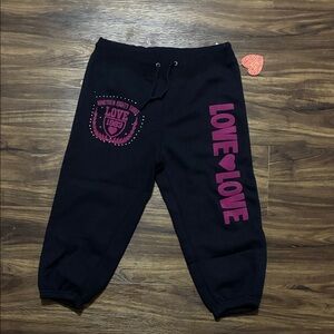 Navy Blue Women' Sweat Capri Pants with Pink LOVE Graphic